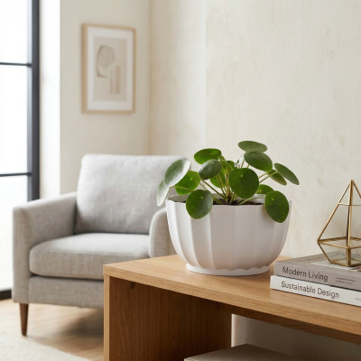 Doniczka misa Livia biała 26 cm osłonka karbowana