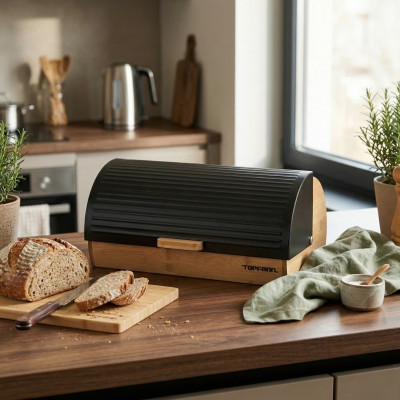 Chlebak bambusowy z czarną pokrywą Modern 36x21x17 cm