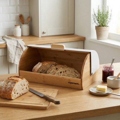 Chlebak bambusowy z białą pokrywą Modern 36x21x17 cm
