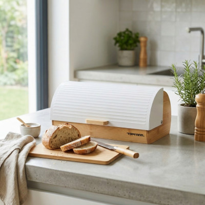 Chlebak bambusowy z białą pokrywą Modern 36x21x17 cm