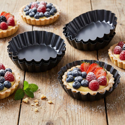 Zestaw 6 foremek do pieczenia tartaletek babeczek metalowe powłoka non-stick czarne SNB 9 cm