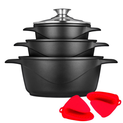 Zestaw 3 garnków na indukcję z pokrywkami i powłoką non-stick do piekarnika + łapki