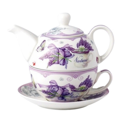 Zestaw porcelanowy dzbanek z filiżanką tea for one Livello Lawenda