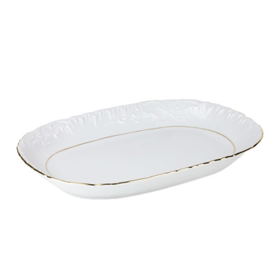 Półmisek owalny porcelanowy do serwowania ĆMIELÓW Rococo złota linia 29 cm