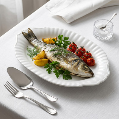 Półmisek owalny porcelanowy CHODZIEŻ Iwona Biała 39 cm