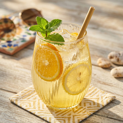Szklanka do soku, napojów ryflowana żółta ombre 600 ml