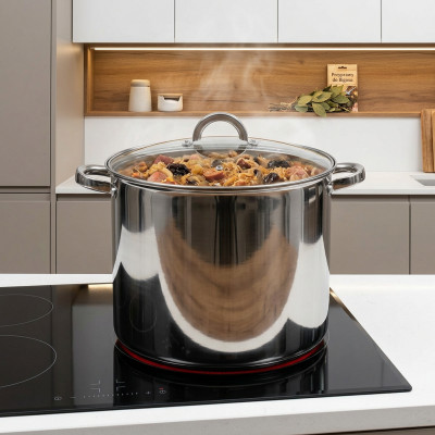 Garnek stalowy z pokrywką Stockpot 18l duży garnek do gotowania zupy bigosu na gaz indukcję