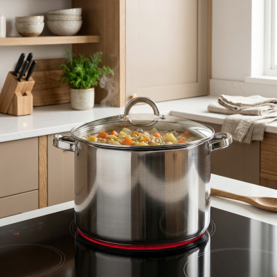 Garnek stalowy z pokrywką Stockpot 12l duży garnek do gotowania zupy bigosu na gaz indukcję