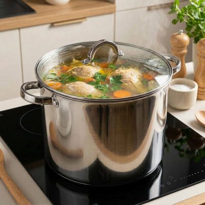 Garnek stalowy z pokrywką Stockpot 15l duży garnek do gotowania zupy bigosu na gaz indukcję