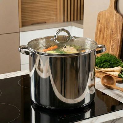 Garnek stalowy z pokrywką Stockpot 10l duży garnek do gotowania zupy bigosu na indukcję gaz