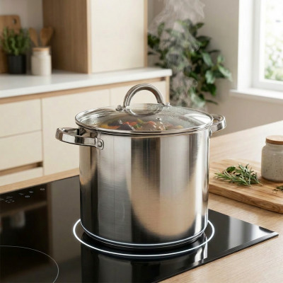 Garnek stalowy z pokrywką Stockpot 6,5l duży garnek do gotowania zupy bigosu na indukcję gaz