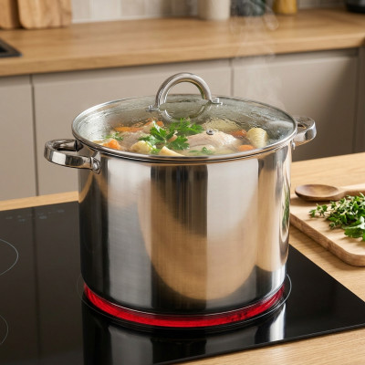 Garnek stalowy z pokrywką Stockpot 12l duży garnek do gotowania zupy bigosu na gaz indukcję