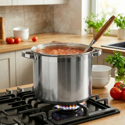 Garnek stalowy z pokrywką Stockpot 8l duży garnek do gotowania zupy bigosu na indukcję gaz