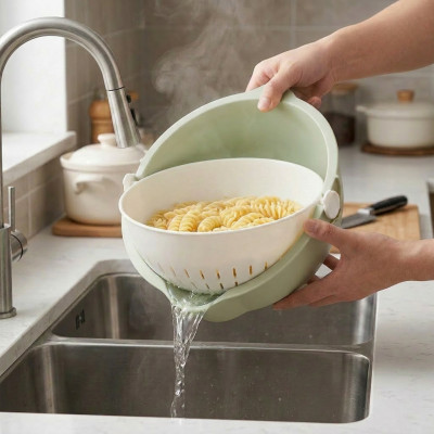 Grawitacyjny durszlak z miską Modern Kitchen miętowy 27x25x13,5 cm