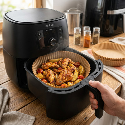 Zestaw 50 papierowych wkładów do frytkownicy Air Fryer 16 cm okrągłe
