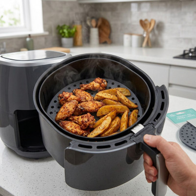 Zestaw 2 okrągłych wkładek silikonowych perforowanych do frytkownicy Air Fryer 20 cm