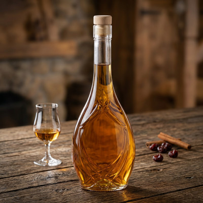 Szklana butelka ozdobna na nalewki z korkiem łezka 500 ml