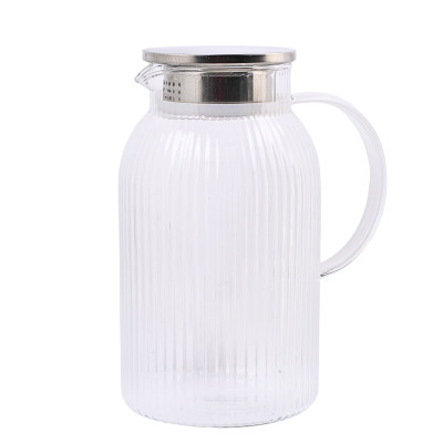 Dzbanek do napojów szklany prążkowany z pokrywką 1,5l