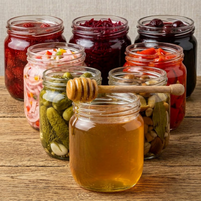 Zestaw 8 słoików szklanych 425 ml (bez wieczka) na przetwory, dżemy, mięsa, desery