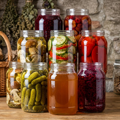 Zestaw 8 słoików szklanych 900 ml (bez wieczka) na przetwory, miód, ogórki, dżemy