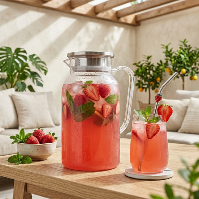 Dzbanek do soku lemoniady plastikowy z metalową pokrywką gładki 1,5l
