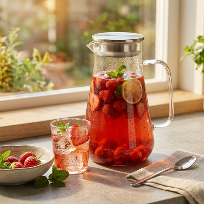 Dzbanek do napojów szklany gładki z pokrywką 1,6l