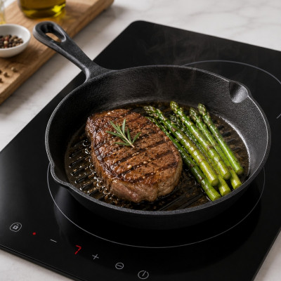 Patelnia żeliwna grillowa gaz indukcja piekarnik 26 cm