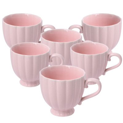 Zestaw 6 różowych kubków ceramicznych do kawy i herbaty na stopce 250 ml