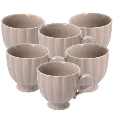 Zestaw 6 kubków ceramicznych do kawy i herbaty na stopce cappuccino 250 ml