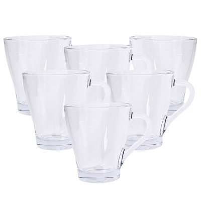 Zestaw 6 szklanych kubków z uchem 250 ml na herbatę kawę