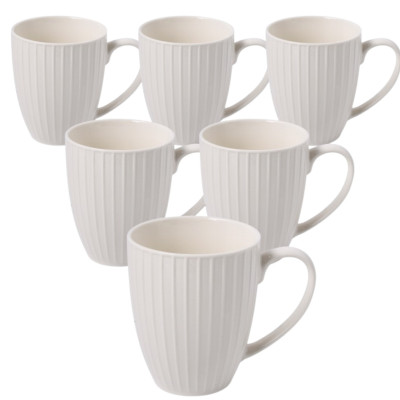 Zestaw 6 białych kubków ceramicznych w prążki 360 ml