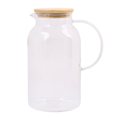 Szklany dzbanek z bambusową pokrywką gładki 1,8l do soków lemoniady