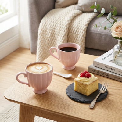 Kubek ceramiczny do kawy i herbaty na stopce różowy 250 ml