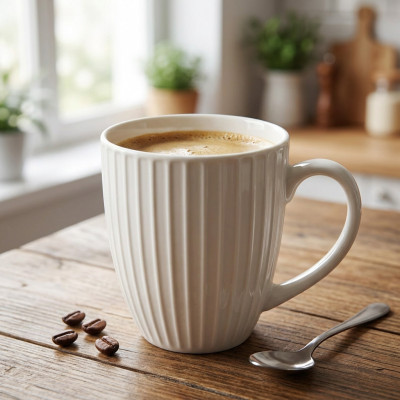 Biały kubek ceramiczny w prążki 360 ml do kawy i herbaty