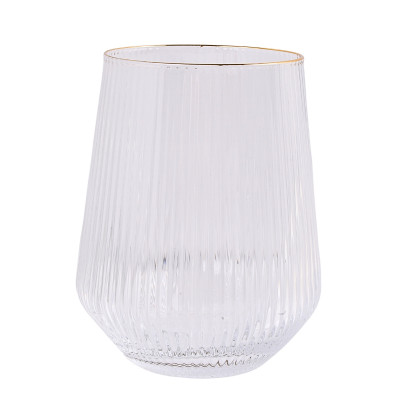 Elegancka szklanka ryflowana 460 ml ze złotym rantem w prążki do wody i drinków