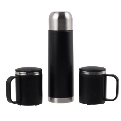 Zestaw turystyczny termos stalowy 450 ml i dwa kubki 200 ml w etui