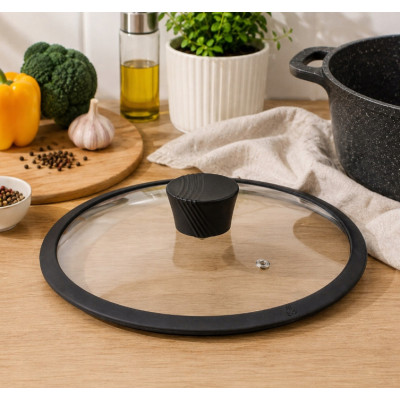 Szklana pokrywka z silikonowym rantem 24 cm, czarna