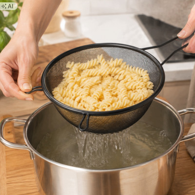 Czarne sitko kuchenne z uchwytem 20 cm