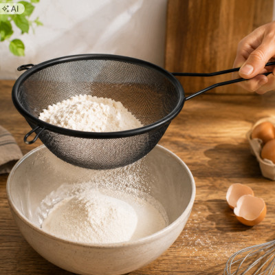 Czarne sitko kuchenne z uchwytem 18 cm
