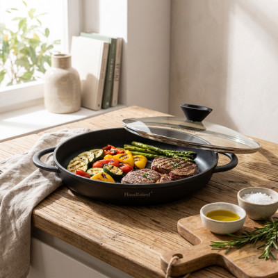 Patelnia grillowa z pokrywką 30 cm aluminiowa non-stick