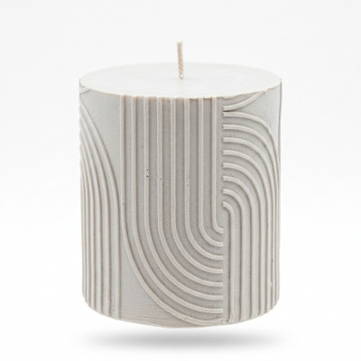 Świeca dekoracyjna walec Boho 8 × 7 cm jasnoszara