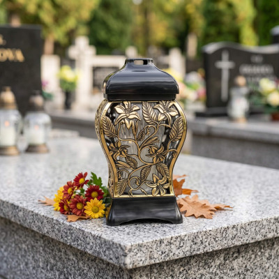 Znicz tradycyjny Omega złoty ażurowy 34,5 cm