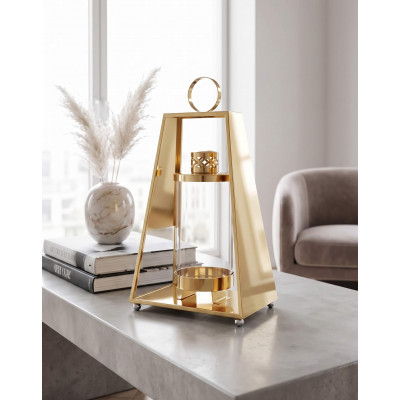 Znicz lampion nagrobny metalowy złoty 32 cm