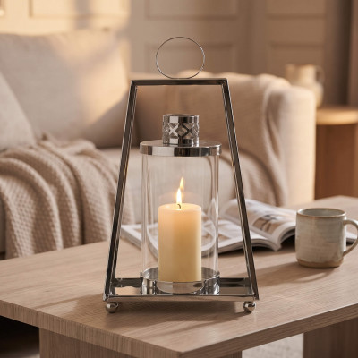 Znicz lampion nagrobny metalowy srebrny 30 cm