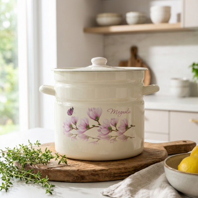 Garnek emaliowany z pokrywką MAGNOLIA kremowy 12l