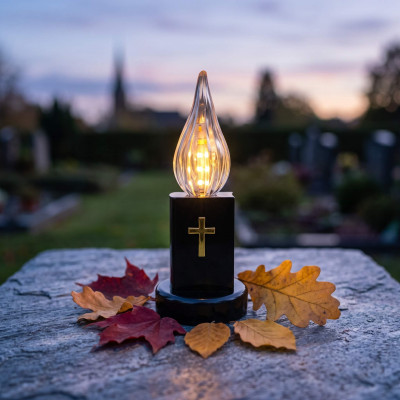 Wkład LED do znicza czarny ze złotym krzyżem 16 cm