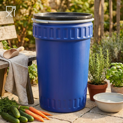 Beczka stożkowa plastikowa z obejmą 220l do kiszenia przechowywania deszczówki