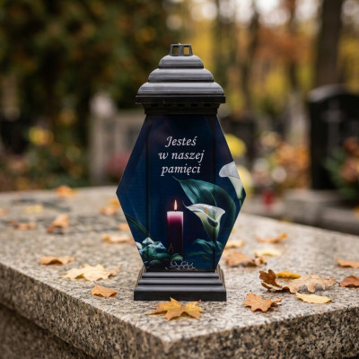 Duży znicz szklany Jesteś w naszej pamięci 39,5 cm