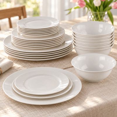 Serwis obiadowy porcelanowy kremowy 24 elementy dla 6 osób
