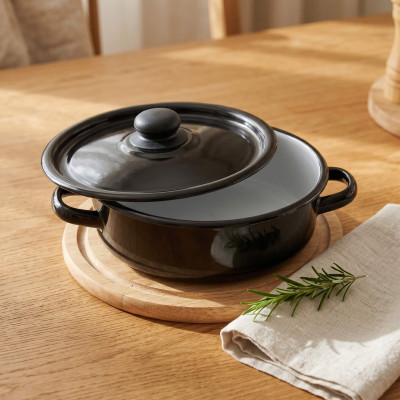 Niski garnek emaliowany czarny z pokrywką 2,5 l 24 cm